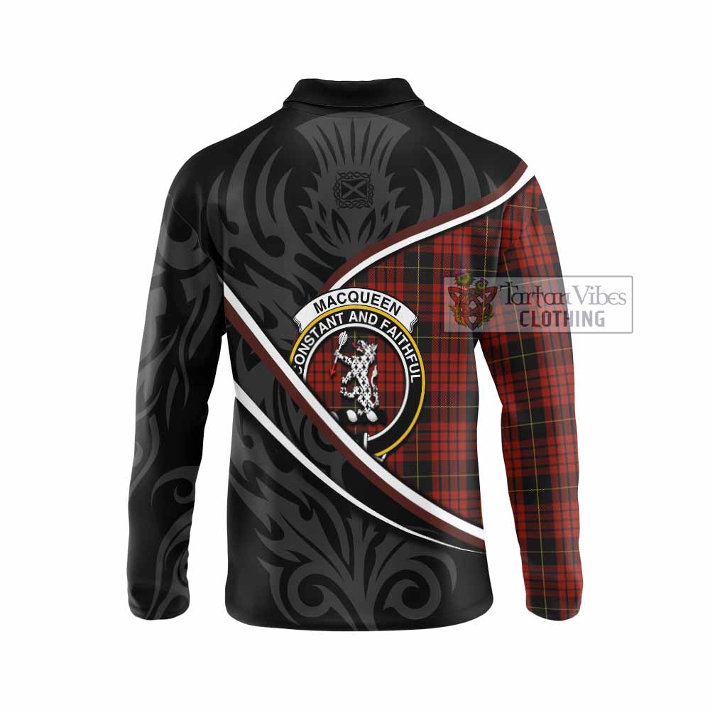 MacQueen (McQueen) Tartan Family Crest Long Sleeve Polo Shirt Celtic Scottish Thistle Floral - Tartan Vibes Clothing