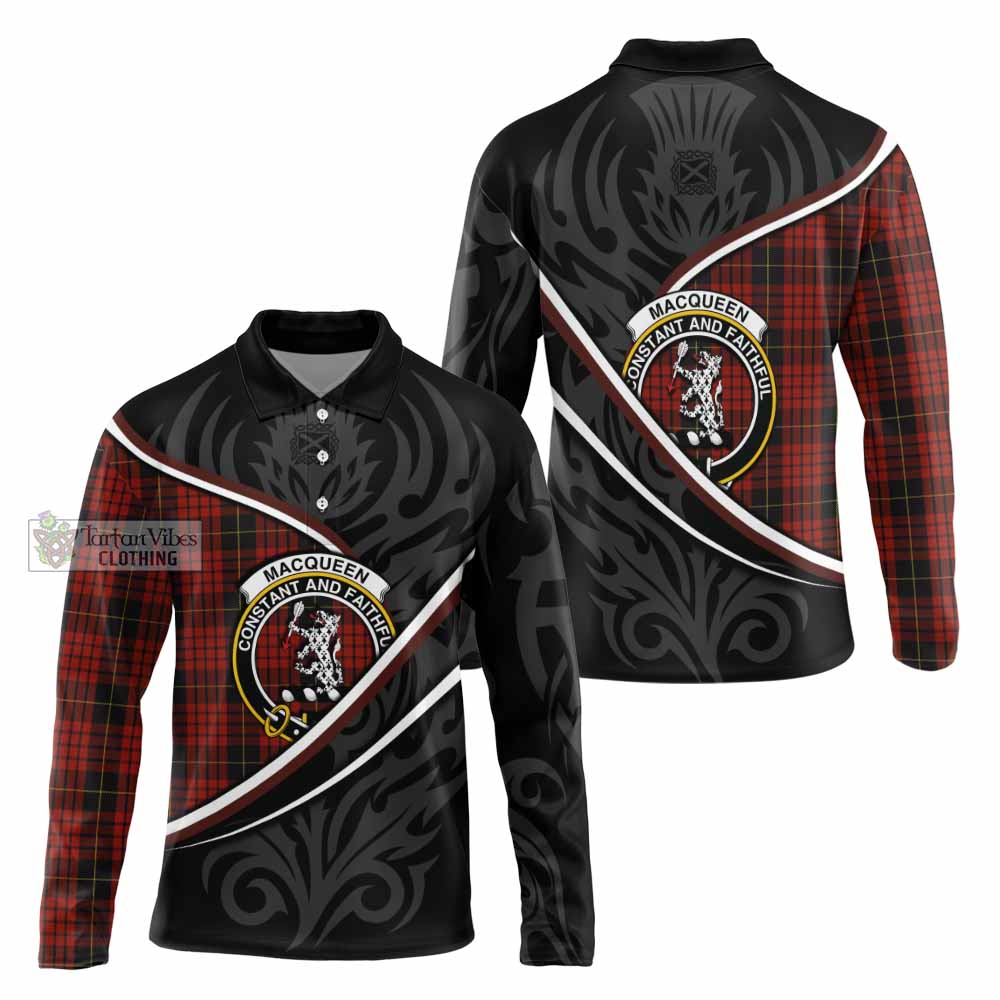 MacQueen (McQueen) Tartan Family Crest Long Sleeve Polo Shirt Celtic Scottish Thistle Floral - Tartan Vibes Clothing