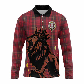 MacQueen (McQueen) Tartan Family Crest Long Sleeve Polo Shirt Crowned Lion Roaring