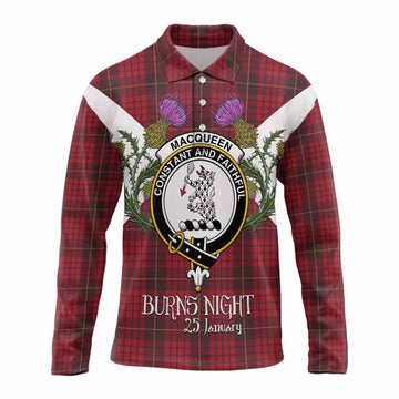 MacQueen (McQueen) Tartan Family Crest Long Sleeve Polo Shirt Scottish Burns Night Thistle Floral