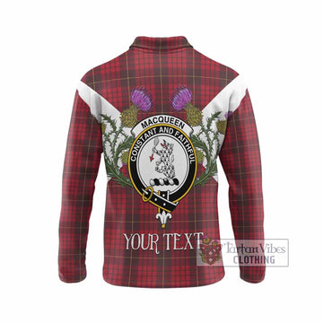 MacQueen (McQueen) Tartan Family Crest Long Sleeve Polo Shirt Scottish Burns Night Thistle Floral