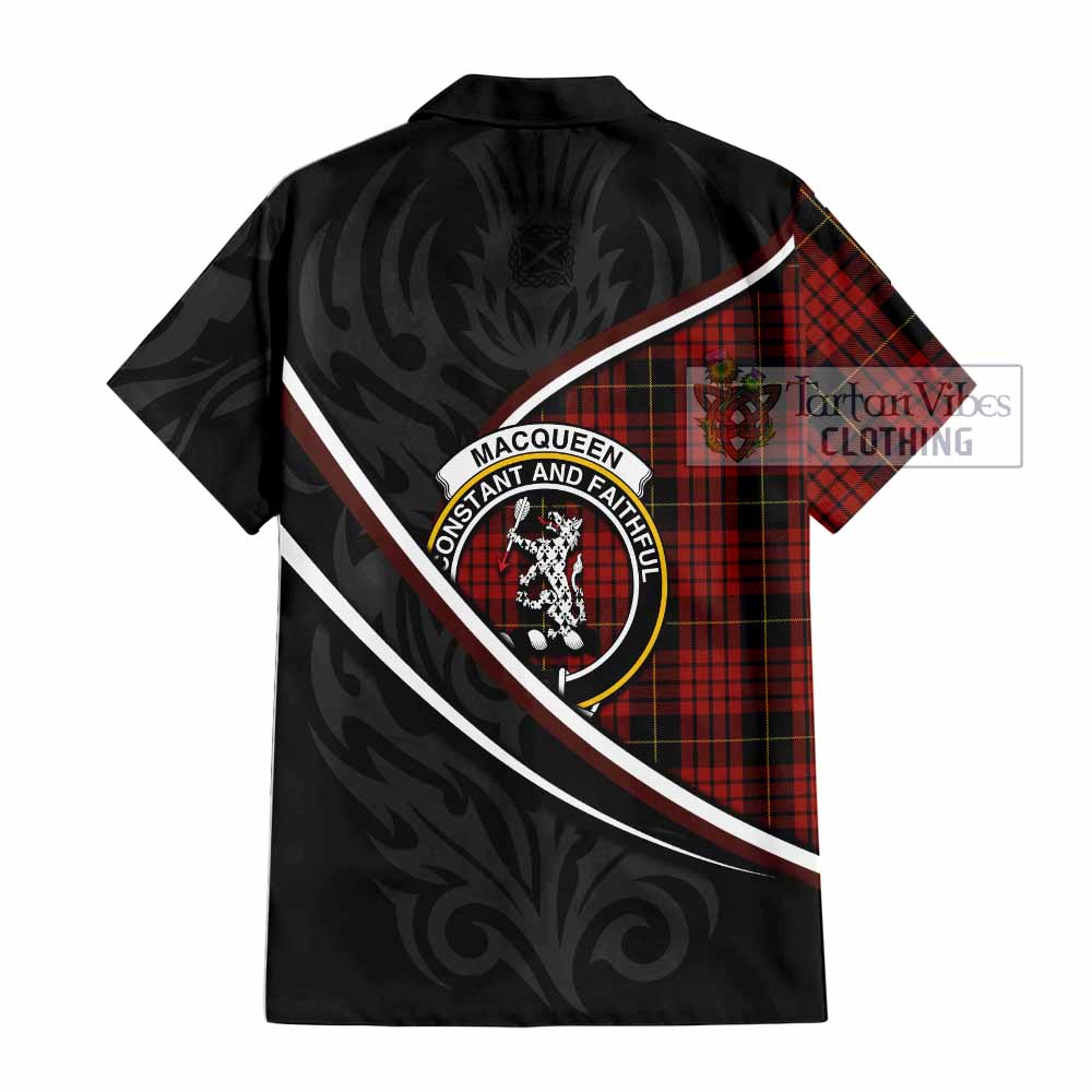 MacQueen (McQueen) Tartan Family Crest Short Sleeve Button Shirt Celtic Scottish Thistle Floral - Tartan Vibes Clothing