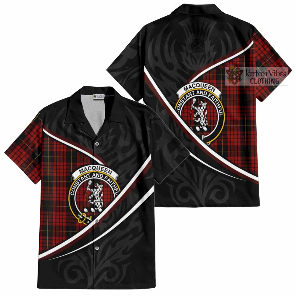 MacQueen (McQueen) Tartan Family Crest Short Sleeve Button Shirt Celtic Scottish Thistle Floral - Tartan Vibes Clothing