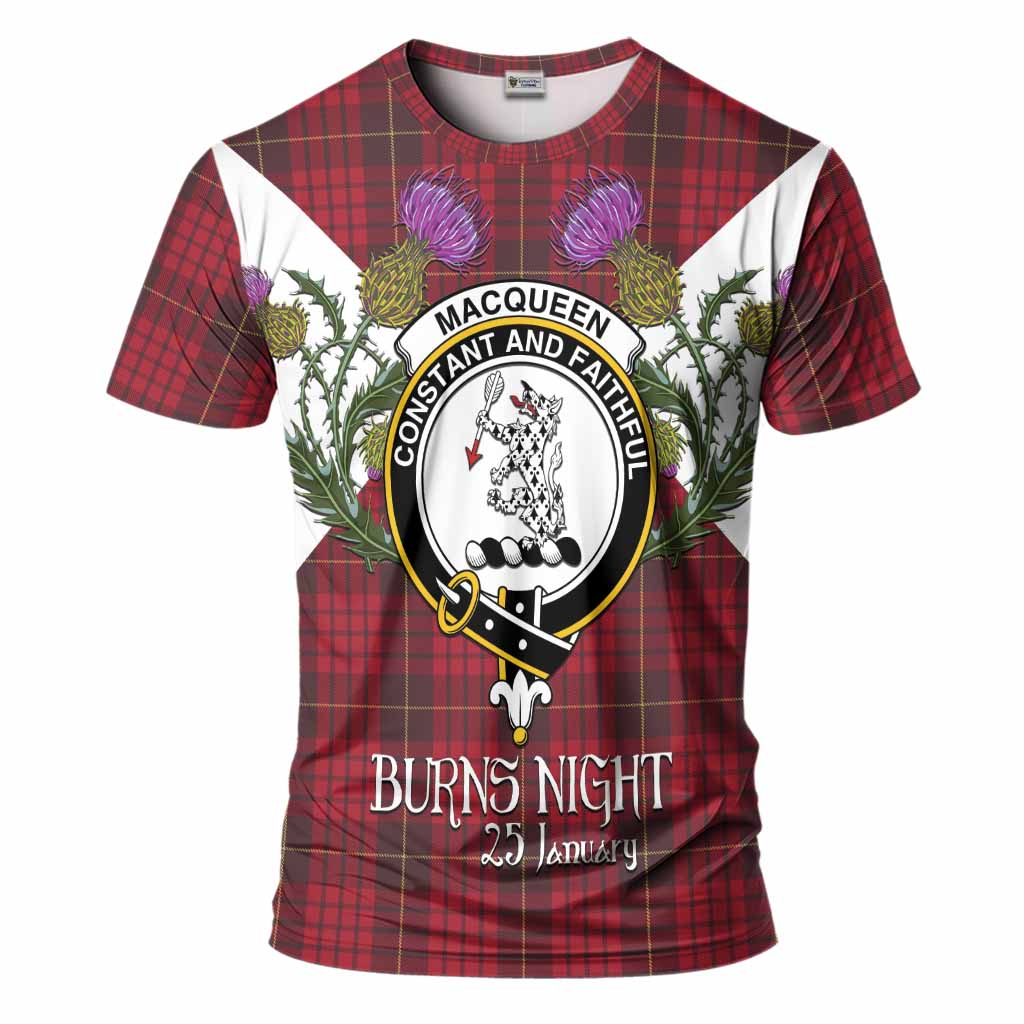 MacQueen (McQueen) Tartan Family Crest T-Shirt Scottish Burns Night Thistle Floral