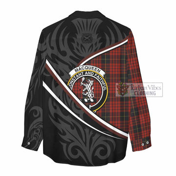 MacQueen (McQueen) Tartan Family Crest Women Casual Shirt Celtic Scottish Thistle Floral