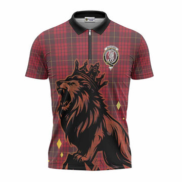 MacQueen (McQueen) Tartan Family Crest Zipper Polo Shirt Crowned Lion Roaring