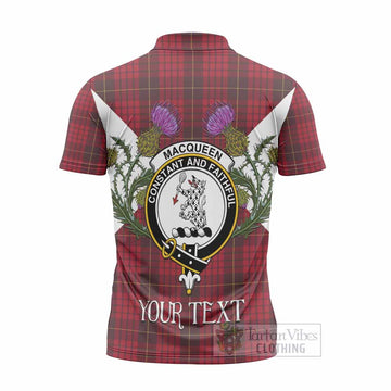 MacQueen (McQueen) Tartan Family Crest Zipper Polo Shirt Scottish Burns Night Thistle Floral