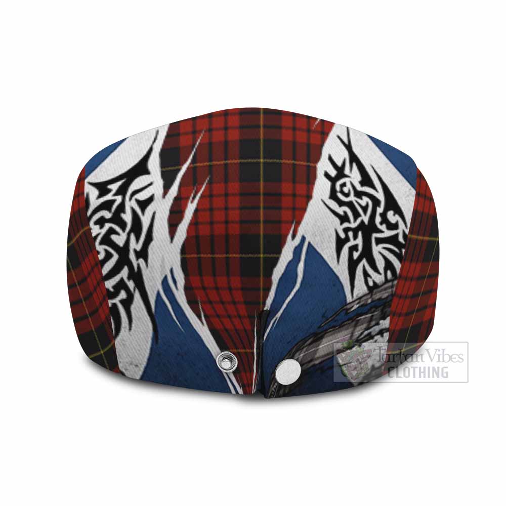MacQueen (McQueen) Tartan Flat Cap, Jeff Cap Scotland Flag Ripped Tribal Design