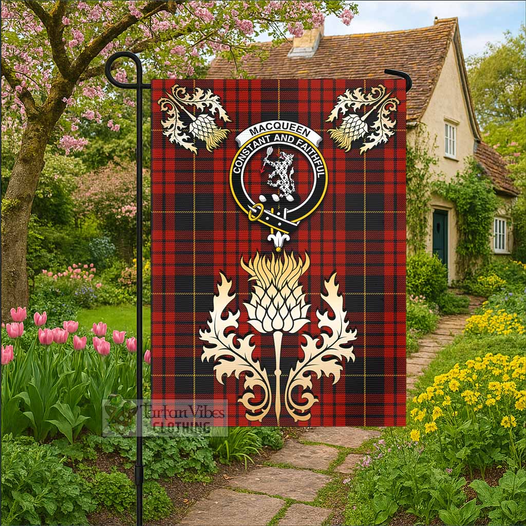 MacQueen (McQueen) Tartan Garden Flag with Golden Regal Scottish Thistle Emblem - Tartan Vibes Clothing