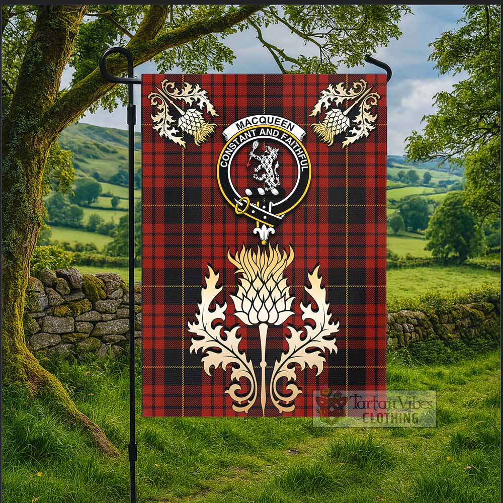 MacQueen (McQueen) Tartan Garden Flag with Golden Regal Scottish Thistle Emblem - Tartan Vibes Clothing