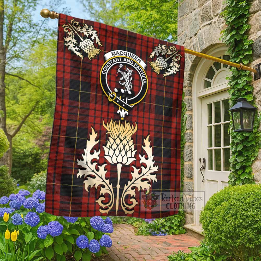 MacQueen (McQueen) Tartan Garden Flag with Golden Regal Scottish Thistle Emblem - Tartan Vibes Clothing