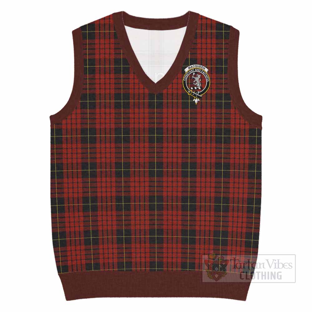 MacQueen (McQueen) Tartan Knitted V-Neck Vest with Family Crest - Tartan Vibes Clothing