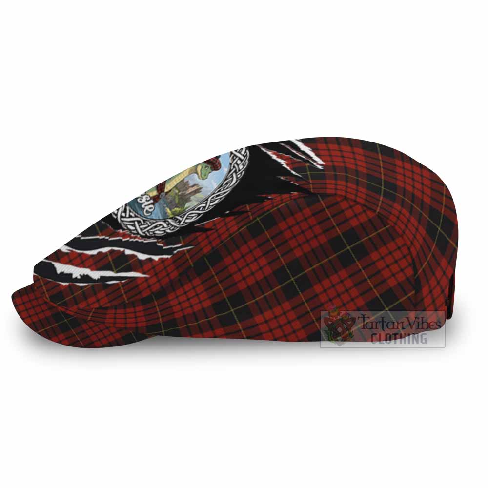 MacQueen (McQueen) Tartan Loch Ness Monster Flat Cap, Jeff Cap Celtic Knot Nessie Art