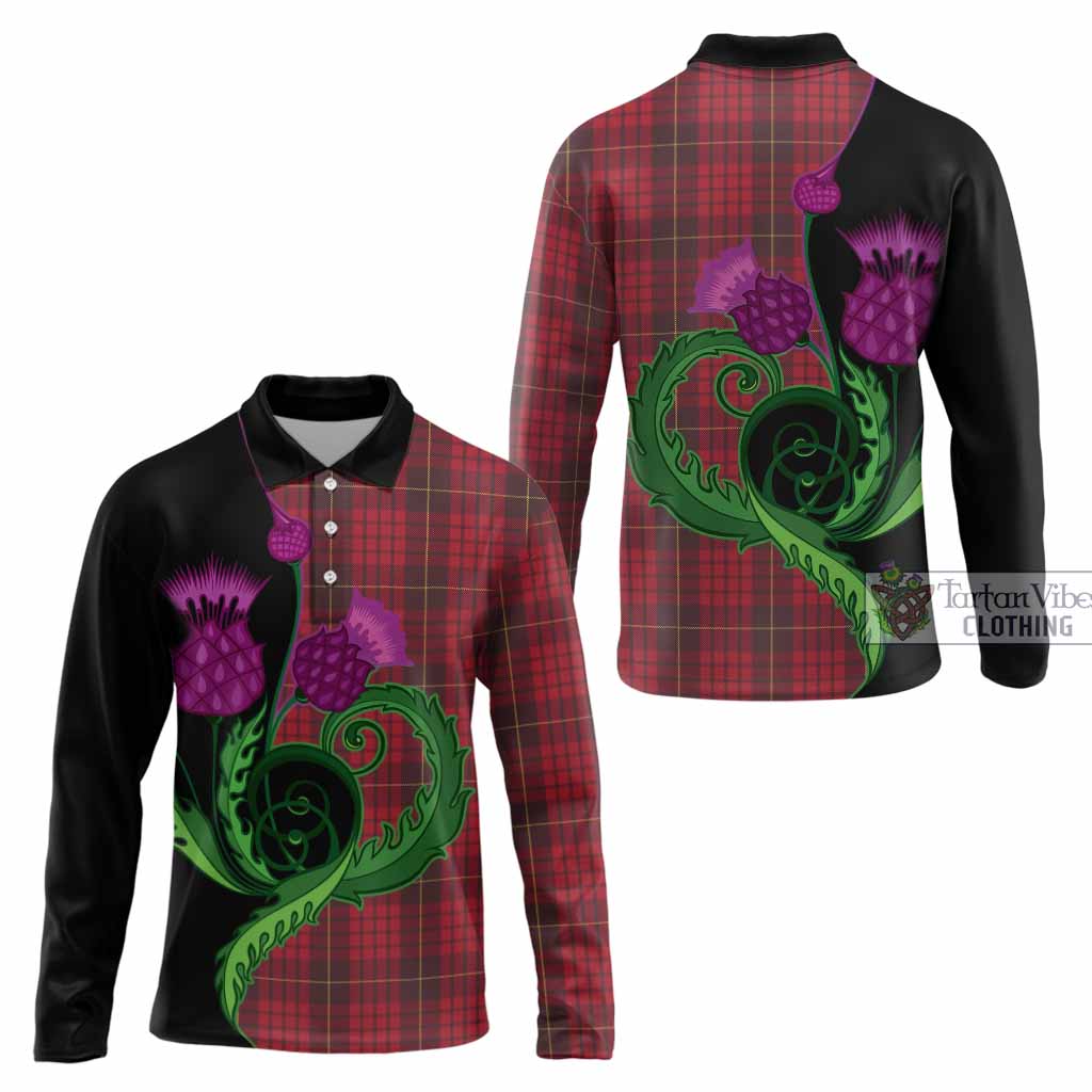 MacQueen (McQueen) Tartan Long Sleeve Polo Shirt Traditional Scottish Thistle