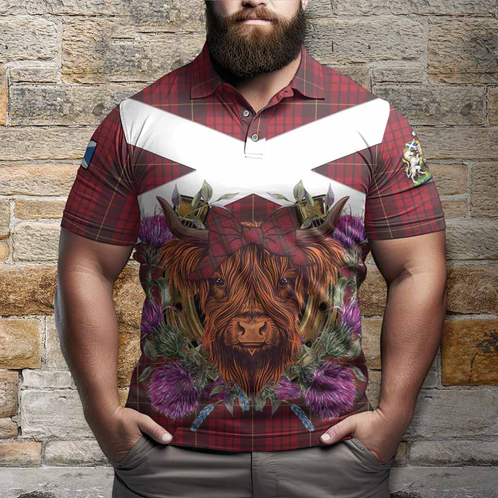 MacQueen (McQueen) Tartan Polo Shirt Scottish Thistle Heilan Coo