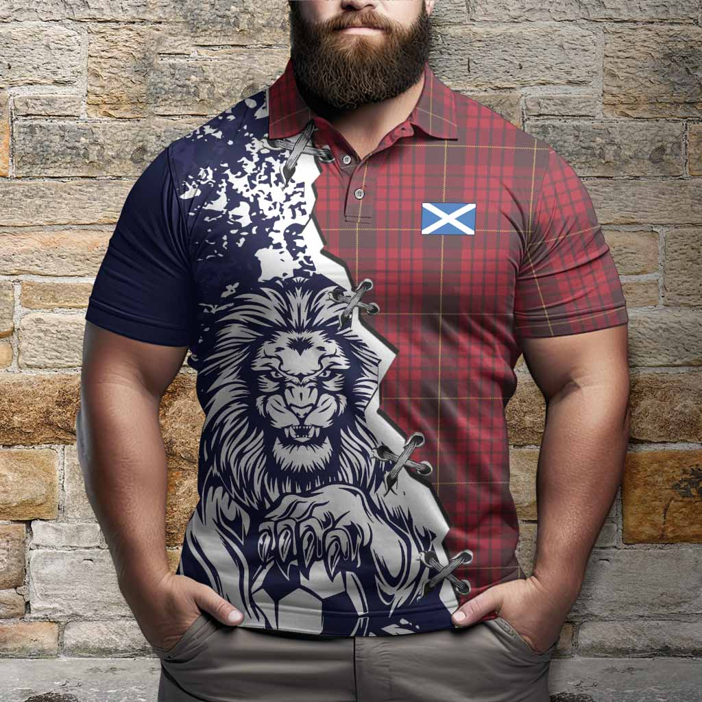 MacQueen (McQueen) Tartan Scottish Polo Shirt Angry Lion With Soccer Ball Style