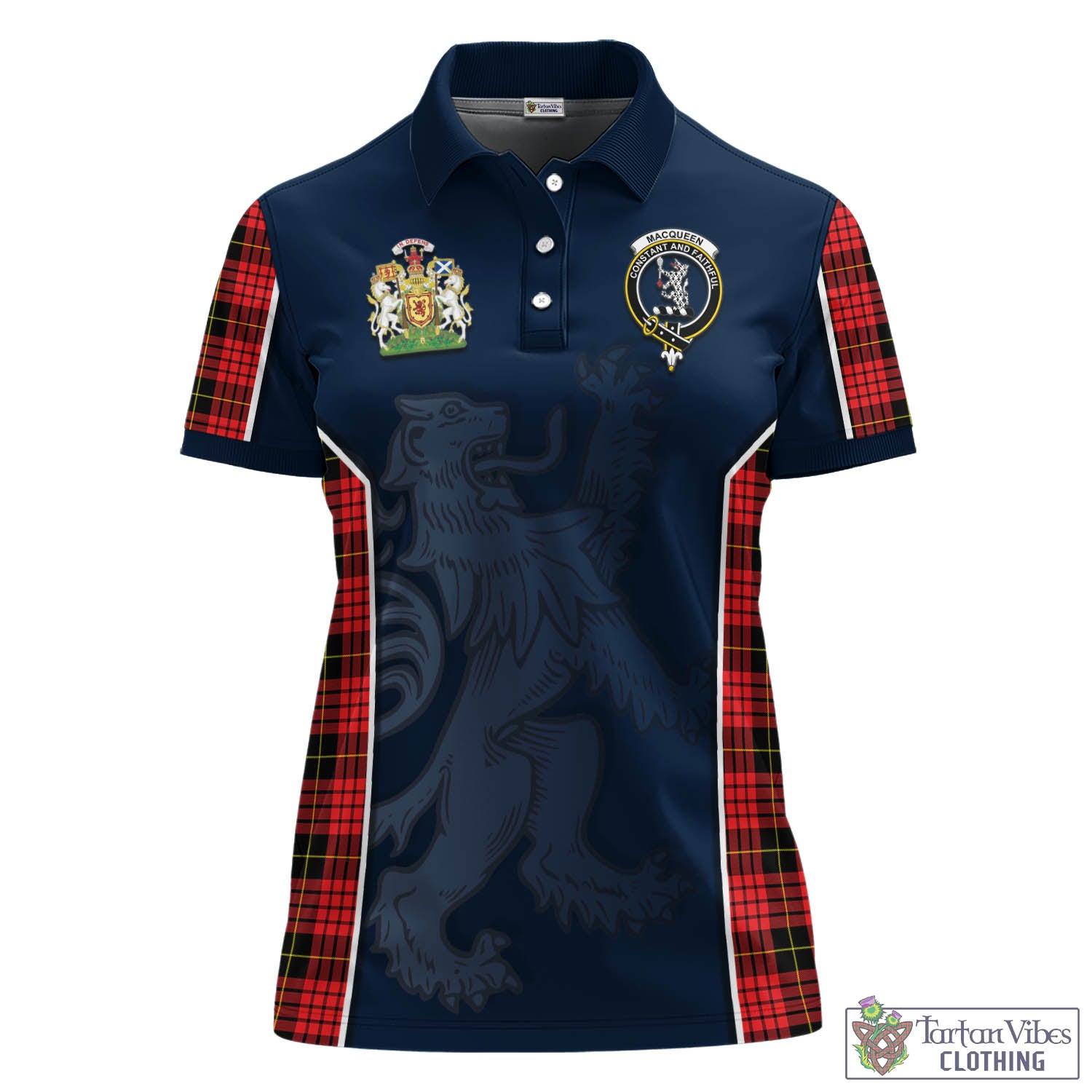 Tartan Vibes Clothing MacQueen Modern Tartan Women's Polo Shirt with Family Crest and Lion Rampant Vibes Sport Style