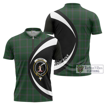 Tartan Vibes Clothing MacRae Tartan Zipper Polo Shirt with Family Crest Circle Style