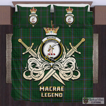 MacRae Tartan Bedding Set with Clan Crest and the Golden Sword of Courageous Legacy