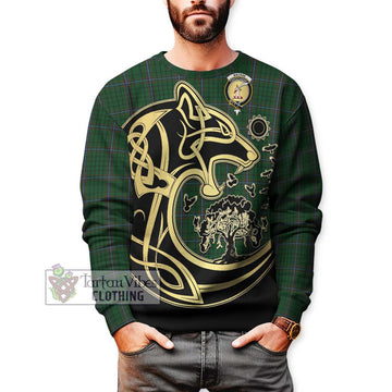 MacRae (McRae) Tartan Sweatshirt with Family Crest Celtic Wolf Style Unisex - Tartan Vibes Clothing