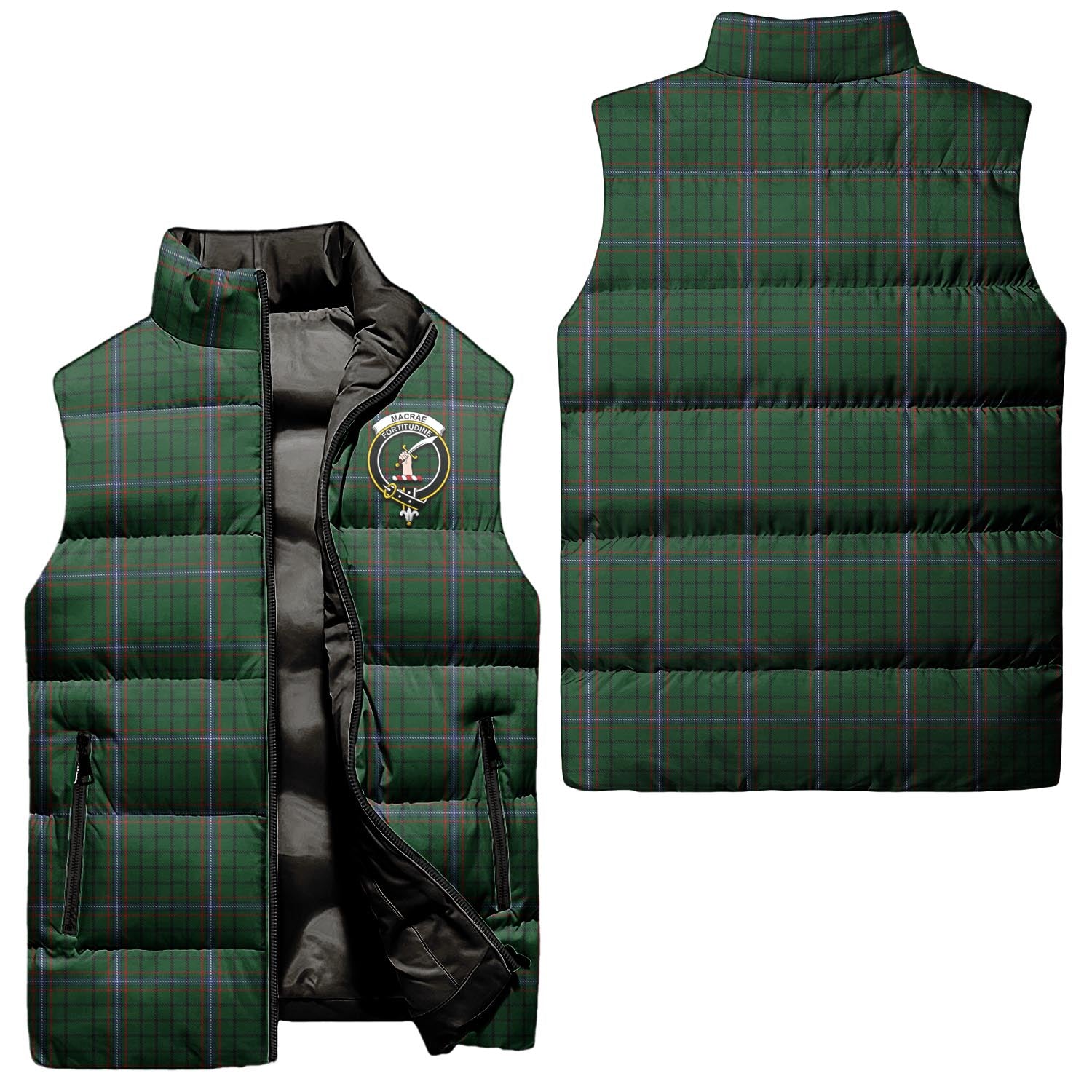 MacRae Tartan Sleeveless Puffer Jacket with Family Crest Unisex - Tartanvibesclothing