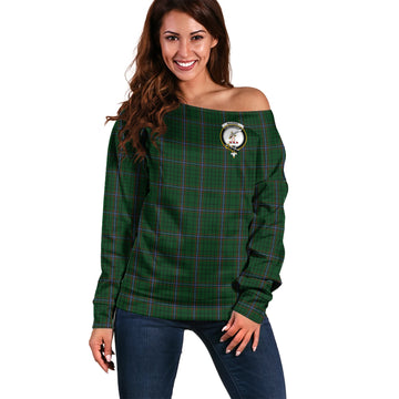 MacRae Tartan Off Shoulder Women Sweater with Family Crest Women - Tartanvibesclothing