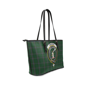 MacRae (McRae) Tartan Leather Tote Bag with Family Crest