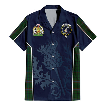 Tartan Vibes Clothing MacRae Tartan Short Sleeve Button Up Shirt with Family Crest and Scottish Thistle Vibes Sport Style