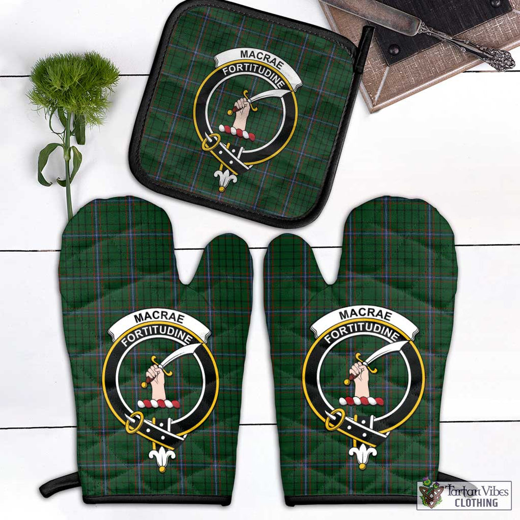 MacRae (McRae) Tartan Combo Oven Mitt & Pot-Holder with Family Crest Combo 1 Oven Mitt & 1 Pot-Holder Black - Tartan Vibes Clothing
