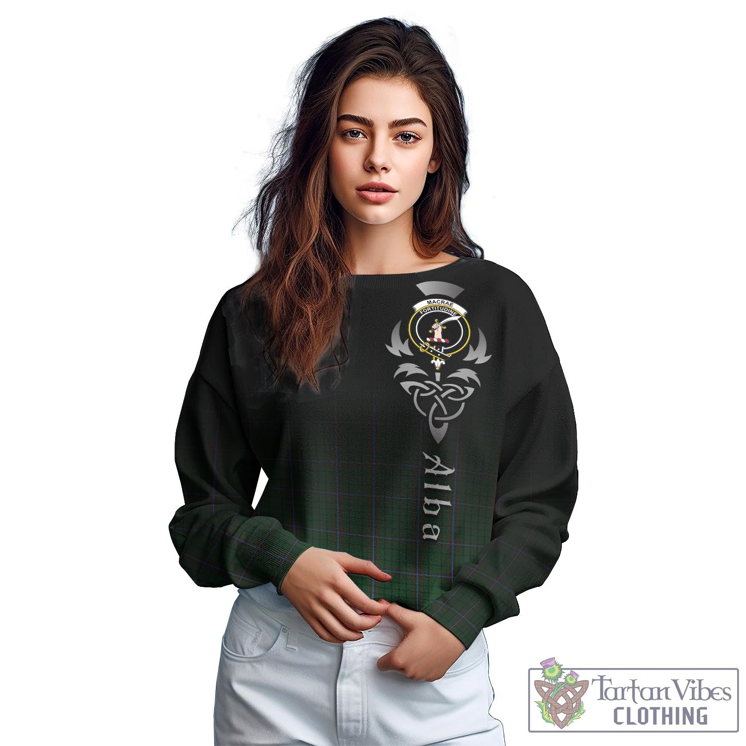 Tartan Vibes Clothing MacRae Tartan Sweatshirt Featuring Alba Gu Brath Family Crest Celtic Inspired