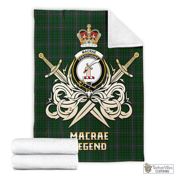 MacRae Tartan Blanket with Clan Crest and the Golden Sword of Courageous Legacy