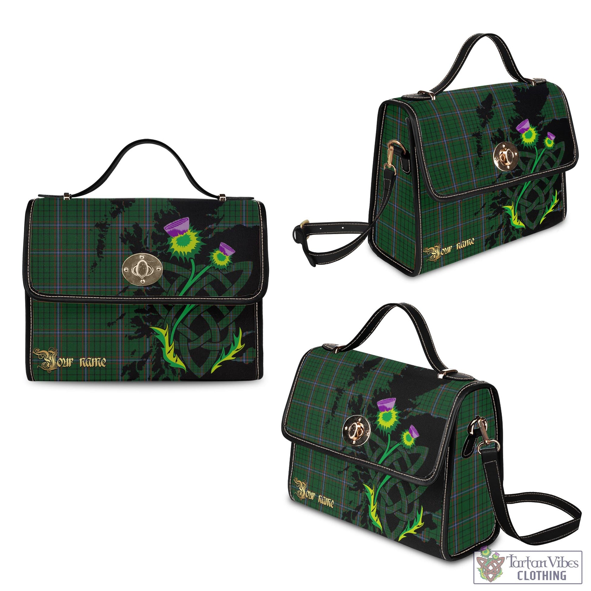 Tartan Vibes Clothing MacRae Tartan Waterproof Canvas Bag with Scotland Map and Thistle Celtic Accents