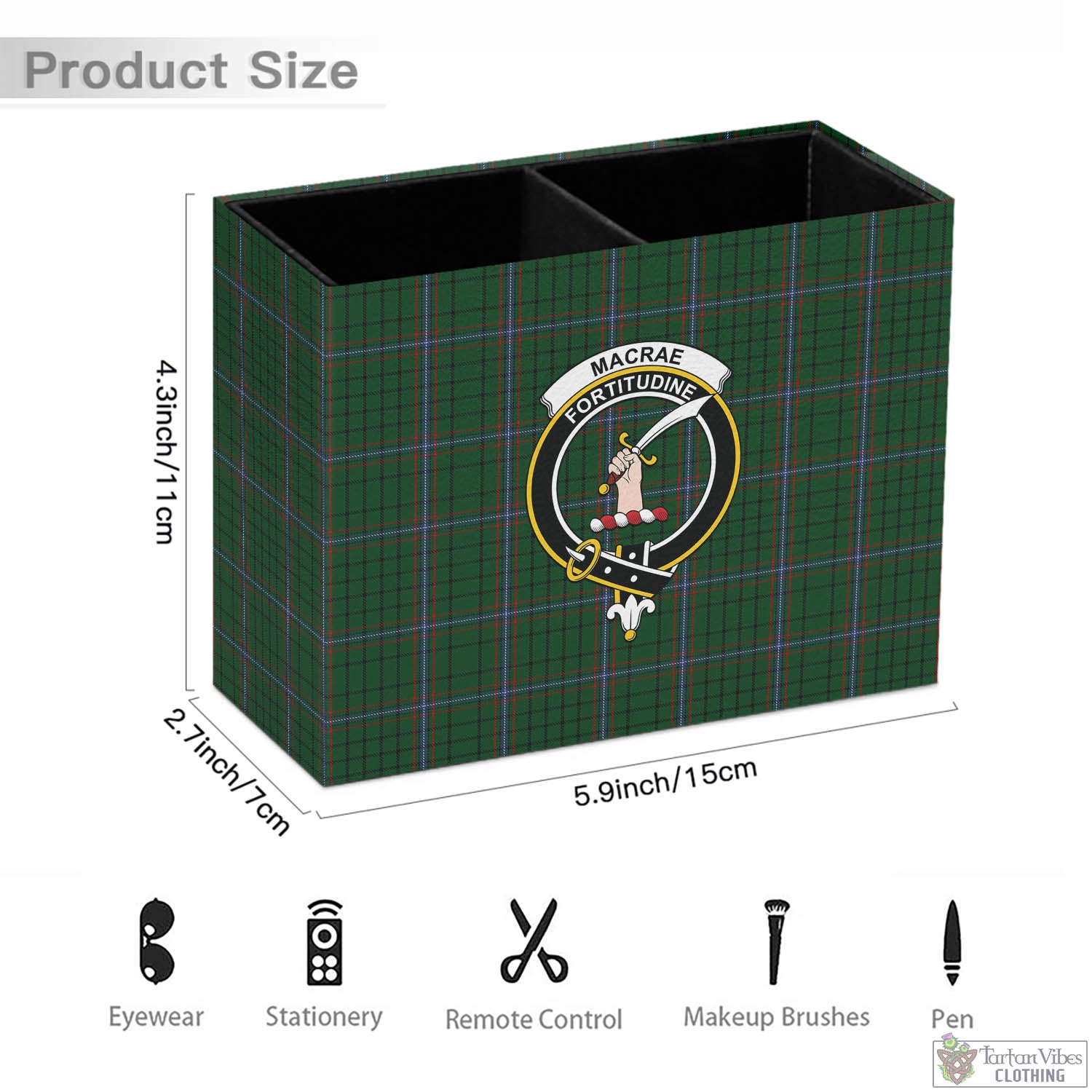 Tartan Vibes Clothing MacRae Tartan Pen Holder with Family Crest