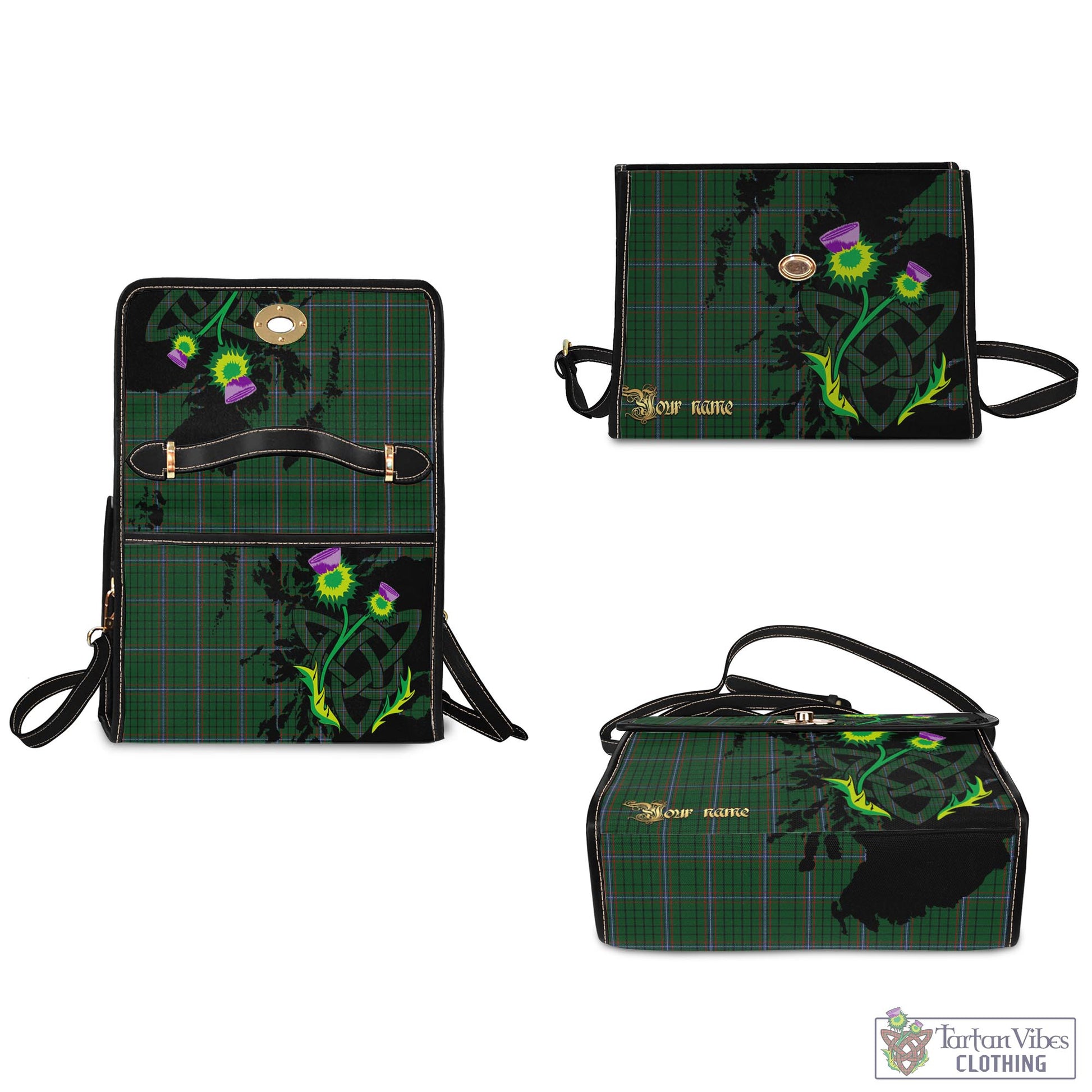 Tartan Vibes Clothing MacRae Tartan Waterproof Canvas Bag with Scotland Map and Thistle Celtic Accents