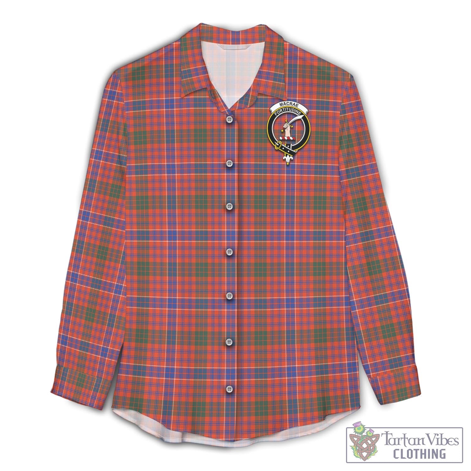 Tartan Vibes Clothing MacRae Ancient Tartan Womens Casual Shirt with Family Crest