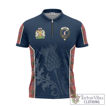 MacRae Ancient Tartan Zipper Polo Shirt with Family Crest and Scottish Thistle Vibes Sport Style