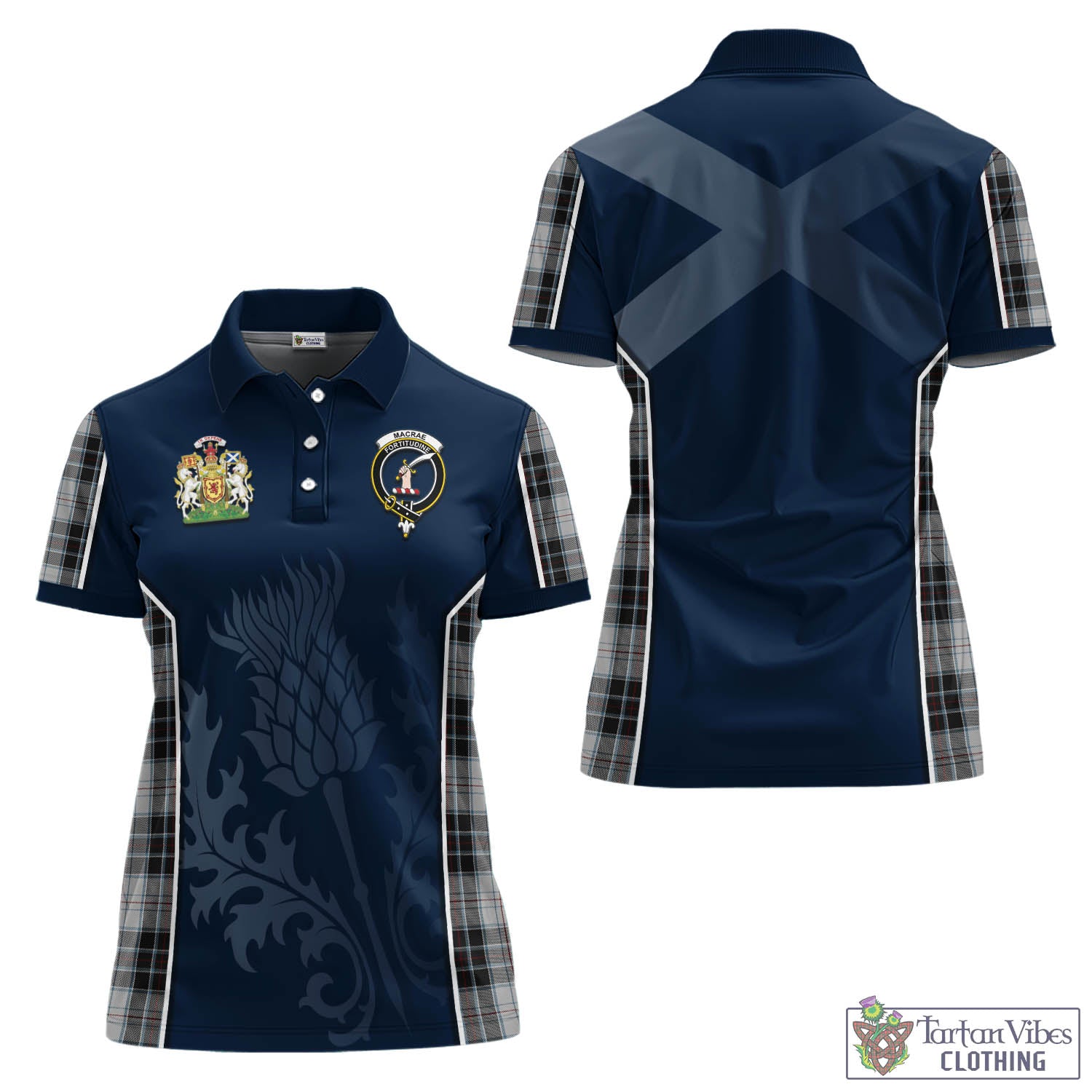 Tartan Vibes Clothing MacRae Dress Tartan Women's Polo Shirt with Family Crest and Scottish Thistle Vibes Sport Style