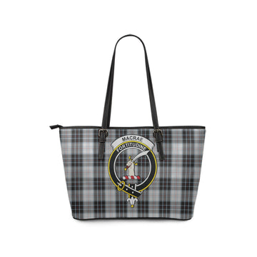 MacRae Dress Tartan Leather Tote Bag with Family Crest