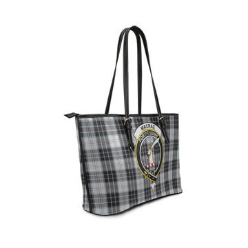 MacRae Dress Tartan Leather Tote Bag with Family Crest