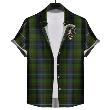 MacRae Hunting Tartan Short Sleeve Button Down Shirt with Family Crest