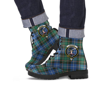 MacRae Hunting Ancient Tartan Leather Boots with Family Crest