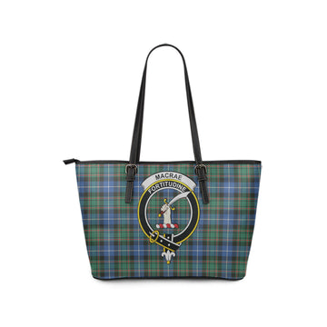 MacRae Hunting Ancient Tartan Leather Tote Bag with Family Crest