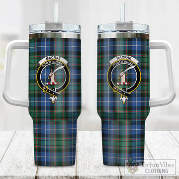 MacRae Hunting Ancient Tartan and Family Crest Tumbler with Handle