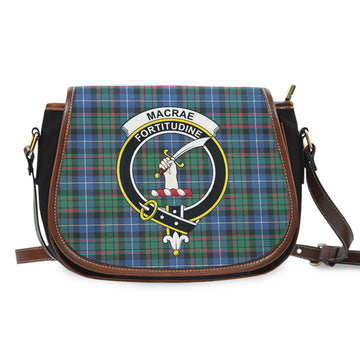 MacRae Hunting Ancient Tartan Saddle Bag with Family Crest