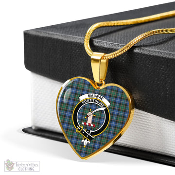MacRae Hunting Ancient Tartan Heart Necklace with Family Crest