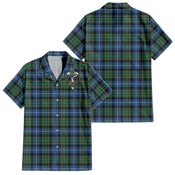 MacRae Hunting Ancient Tartan Short Sleeve Button Down Shirt with Family Crest