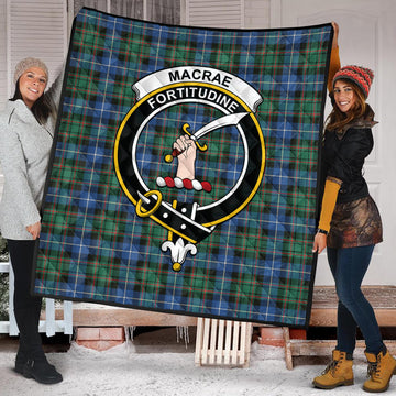 MacRae Hunting Ancient Tartan Quilt with Family Crest