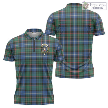 MacRae Hunting Ancient Tartan Zipper Polo Shirt with Family Crest