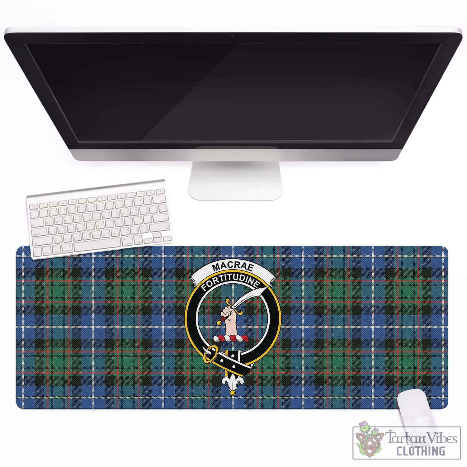 Tartan Vibes Clothing MacRae Hunting Ancient Tartan Mouse Pad with Family Crest