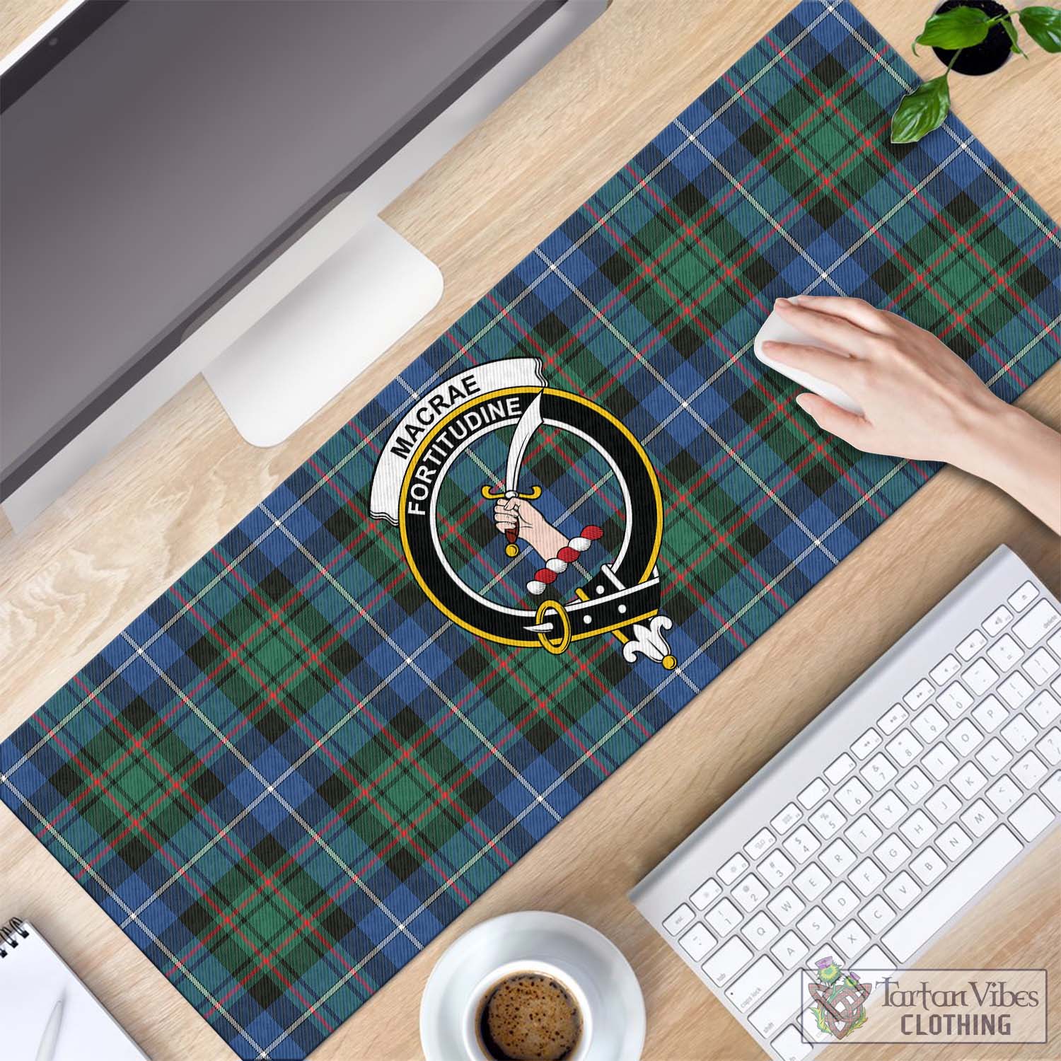 Tartan Vibes Clothing MacRae Hunting Ancient Tartan Mouse Pad with Family Crest